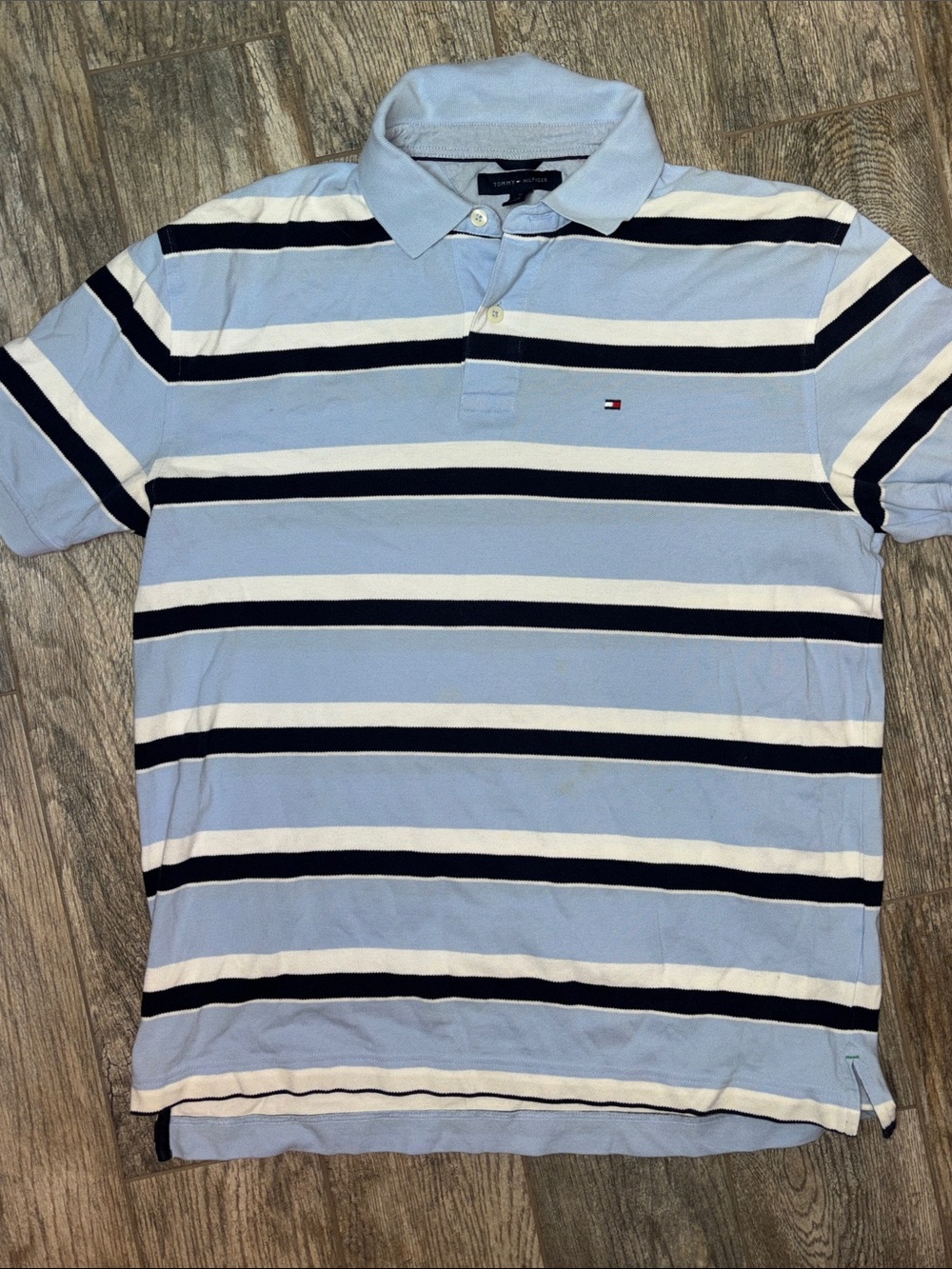 Tommy Hilfiger Light Blue White and Navy Striped Polo